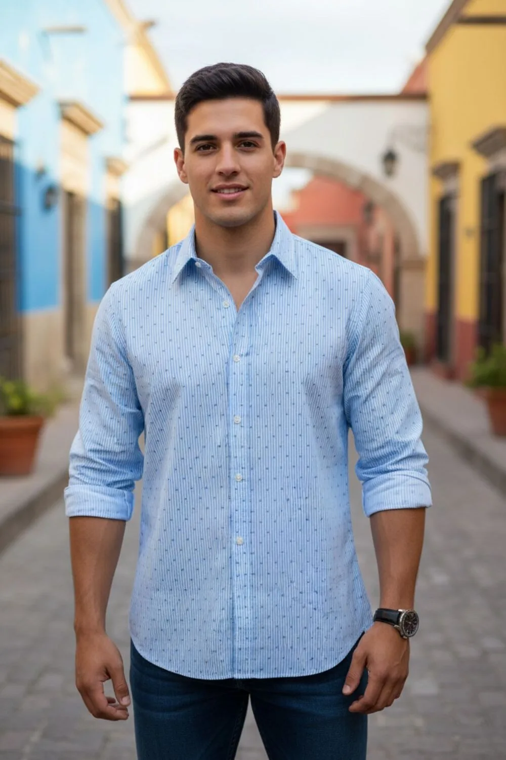 SS Camisa Azul Punteada ML