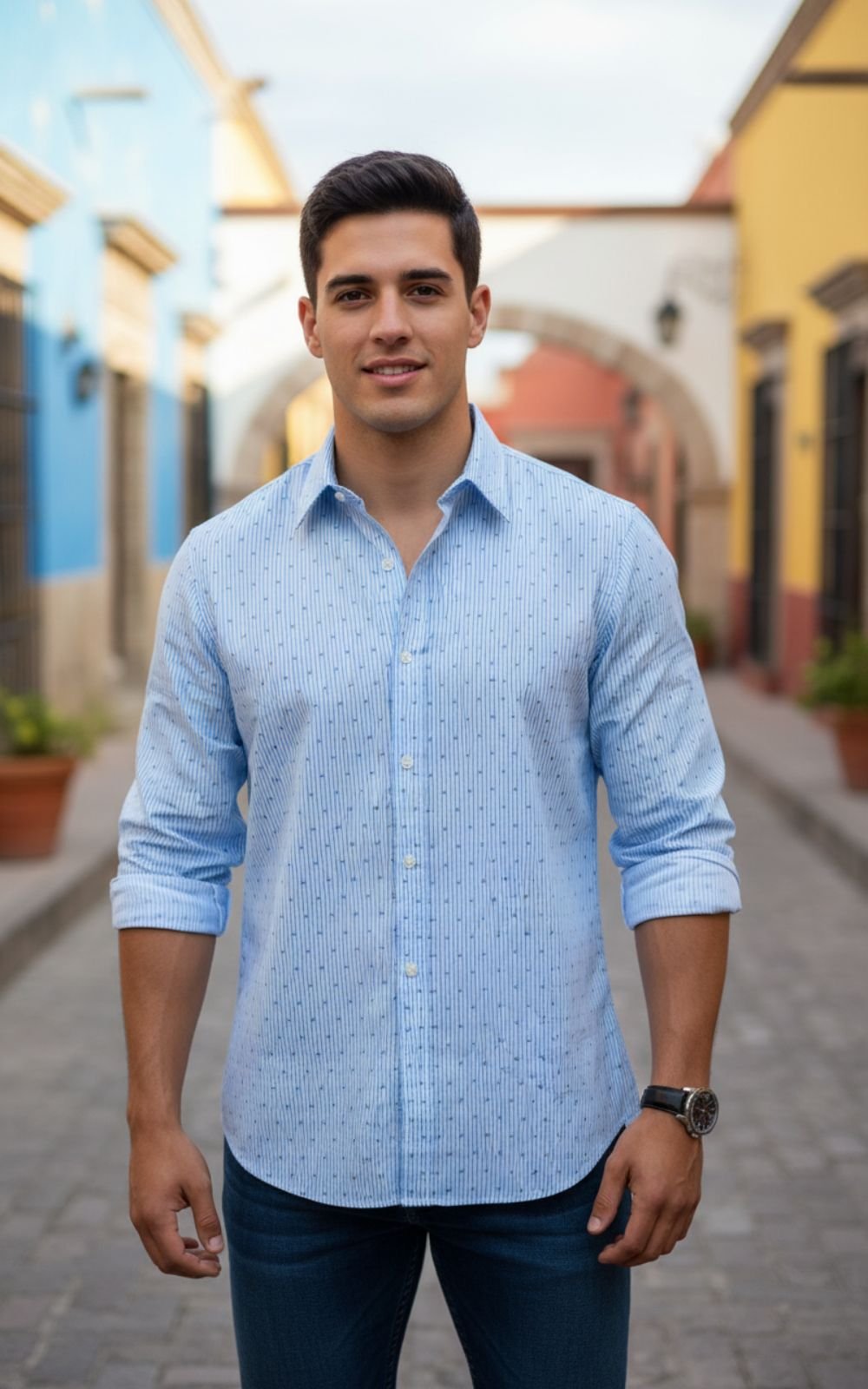 SS Camisa Azul Punteada ML