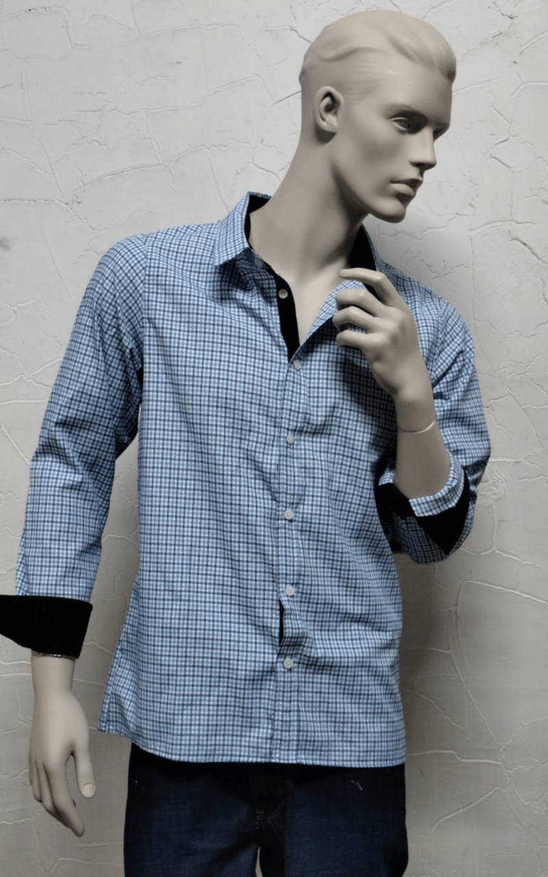 Camisa Cuadros Azul Claro ML