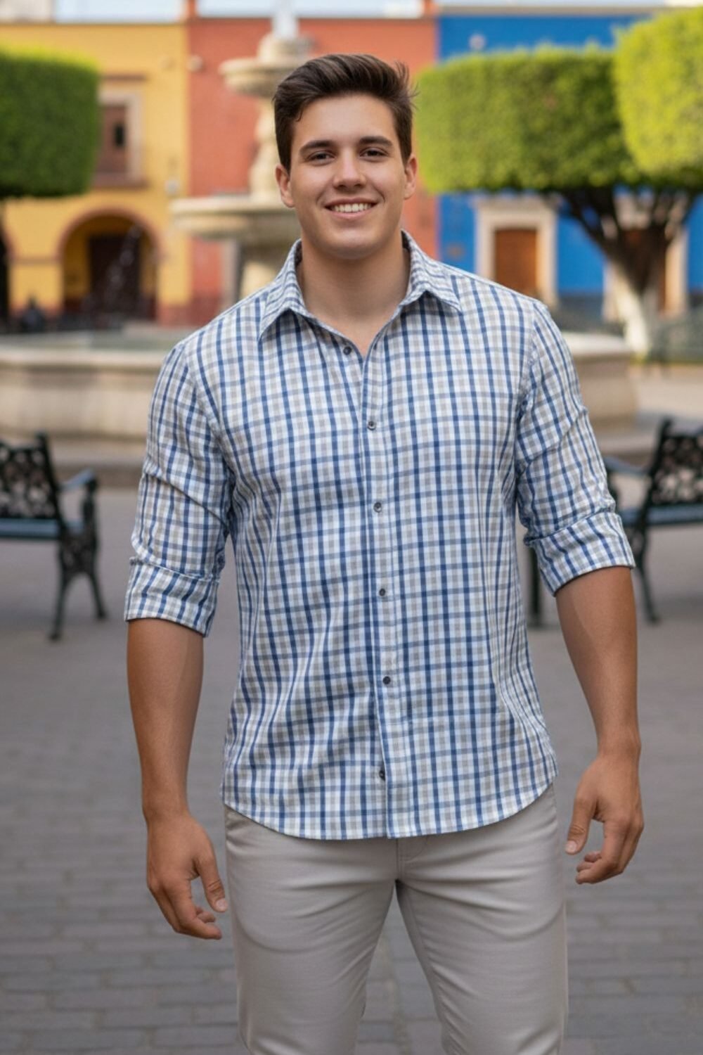 SS Camisa Cuadros Azul Gris ML