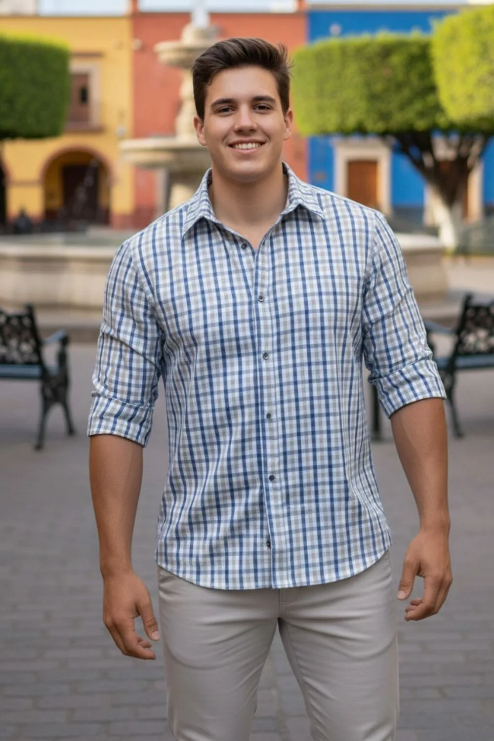 SS Camisa Cuadros Azul Gris ML